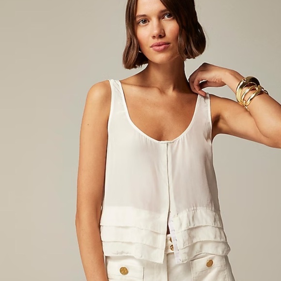 J crew ivory Drapey tiered top in crepe de chine - Picture 1 of 5